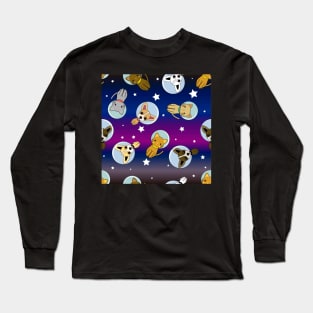Cute Space Cats And Dogs Background Pattern Seamless Long Sleeve T-Shirt